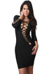 Sexy Black Asymmetric Cut out Lace up Long Sleeve Bandage Dress